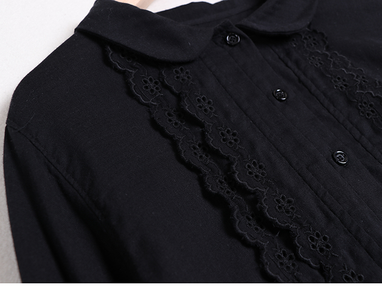 Nữ văn học ren cổ áo búp bê đôi cotton áo sơ mi nữ dài tay áo sơ mi búp bê mùa xuân và mùa thu - Áo sơ mi dài tay kiểu áo sơ mi nữ đẹp