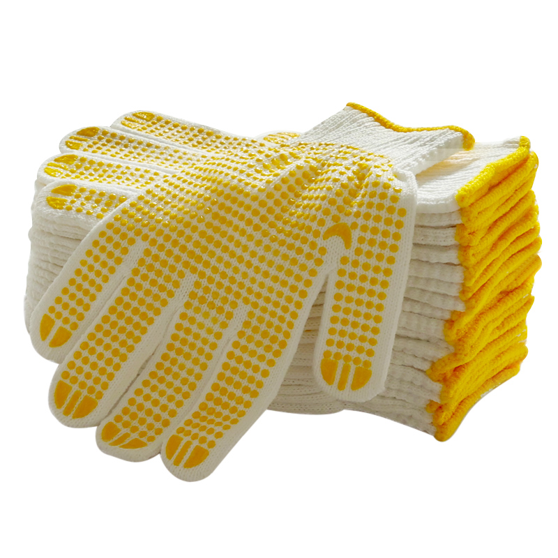 Labor insurance cotton yarn thickened non-slip male construction site labor labor labor wear-resistant dispensing plastic rubber work cotton yarn gloves