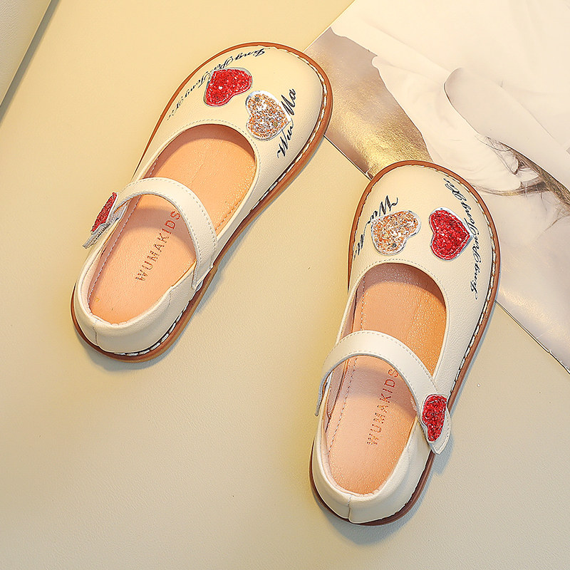 Korean Boy Shoes 2022 Spring Autumn New CUHK Child Pop Design Feel Round Leather Shoes Girl Genuine Leather Comfort Single Shoes