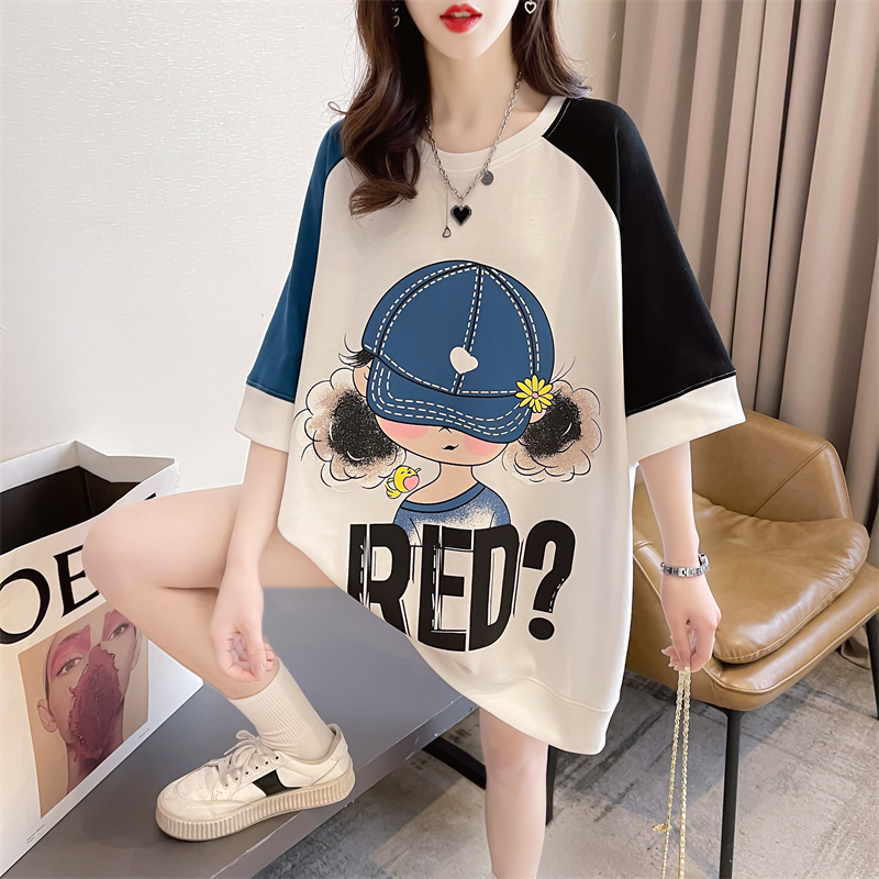 Trendy and Unique Color-Blocked Short-Sleeve T-Shirt for Women, 2024 New Summer Loose Fit, Stylish and Age-Reducing Top for Plus-Size Women