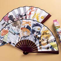 Rugged world folding fan student cartoon quadratic meta-cartoon folding fan Summer portable bamboo and wood cloth