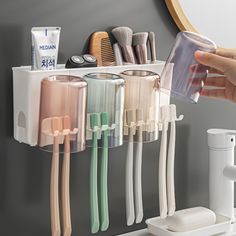 Toothbrush frame without punching toilet brush tooth cup hanging wall mouthwash cup wall mounting rack set electric