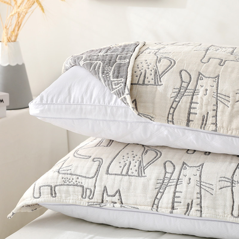 Shashe cotton 4-layer cartoon gauze pillow towel Japanese cotton male and female students universal single pillow towel pair