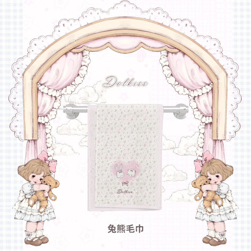 Dolkiss Original Rabbit and Bear Towel, Cute Girly Towel, Soft and Absorbent Face Towel for Children and Adults