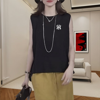 American Sports Sleeveless Vest T-Shirt for Women Summer 2024 New Printed Outer Wear Loose Waistcoat Top