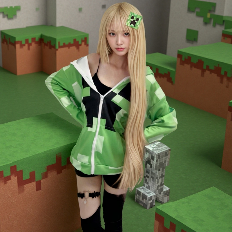 Minecraft Creeper Cosplay Zipper Hoodie Jacket Two-Dimensional Anime Game Comic Con Costume Cos Minecraft Creeper Cosplay Zipper Hoodie Jacket Two-Dimensional Anime Game Comic Con Costume Cos