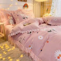 Summer cotton linen sheets Four pieces of Korean version lace Quilt Cover Bed Skirt Girl Hearts Princess Wind Three Sets of bedding