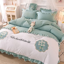 Summer bed dress with four sets of naked sleeping girls heart bed linen quilt main wind small frescoed three sets of bedding