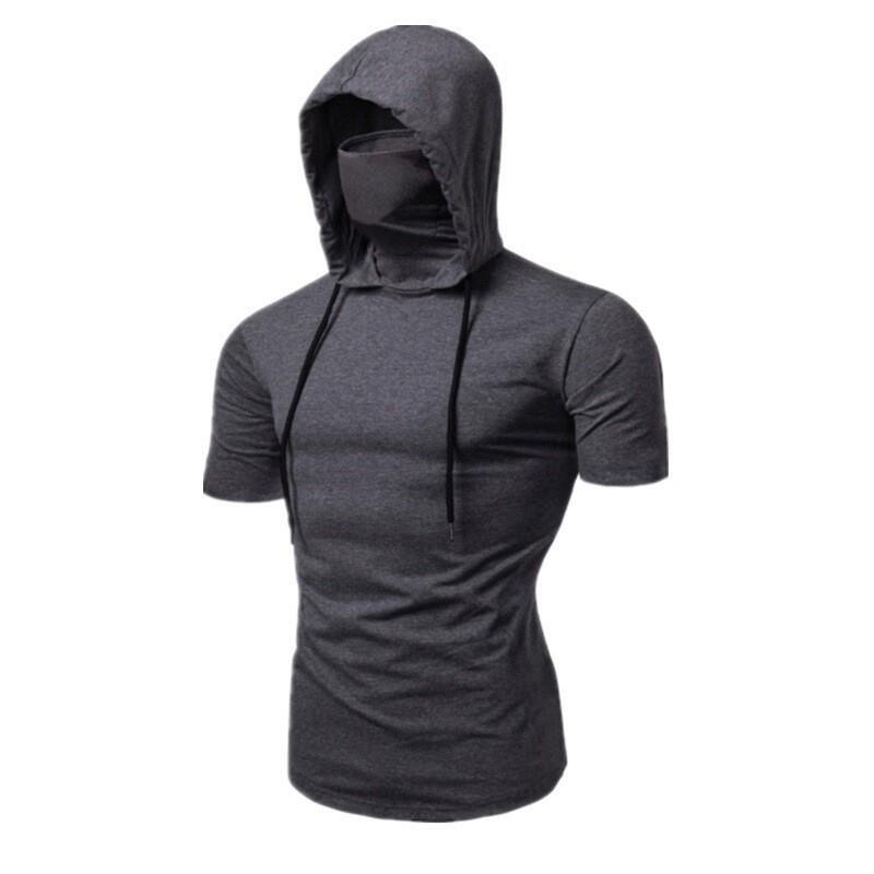 Aliexpress Men's Youth Solid Color Hooded T-Shirt with Face Mask Men's Slim Fit Sports Hooded Tie-Up Top T-Shirt for Men Aliexpress Men's Youth Solid Color Hooded T-Shirt with Face Mask Men's Slim Fit Sports Hooded Tie-Up Top T-Shirt for Men