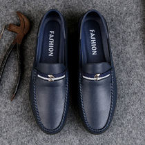 Net Red Dragonfly Spring 2022 New Bean-Bean Shoes Men Genuine Leather Breathable Casual Leather Shoes Soft Bottom Soft Leather White Mens Shoes