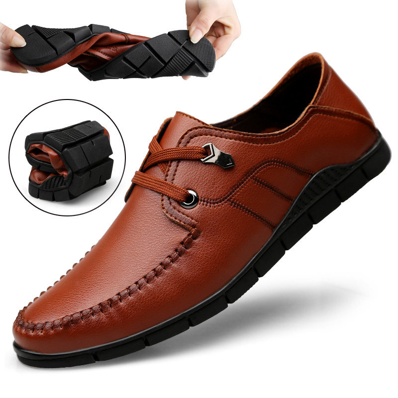 Red Dragonfly Autumn 2022 new casual leather shoes leather and Korean men's shoes soft sole soft - leather sloth shoes