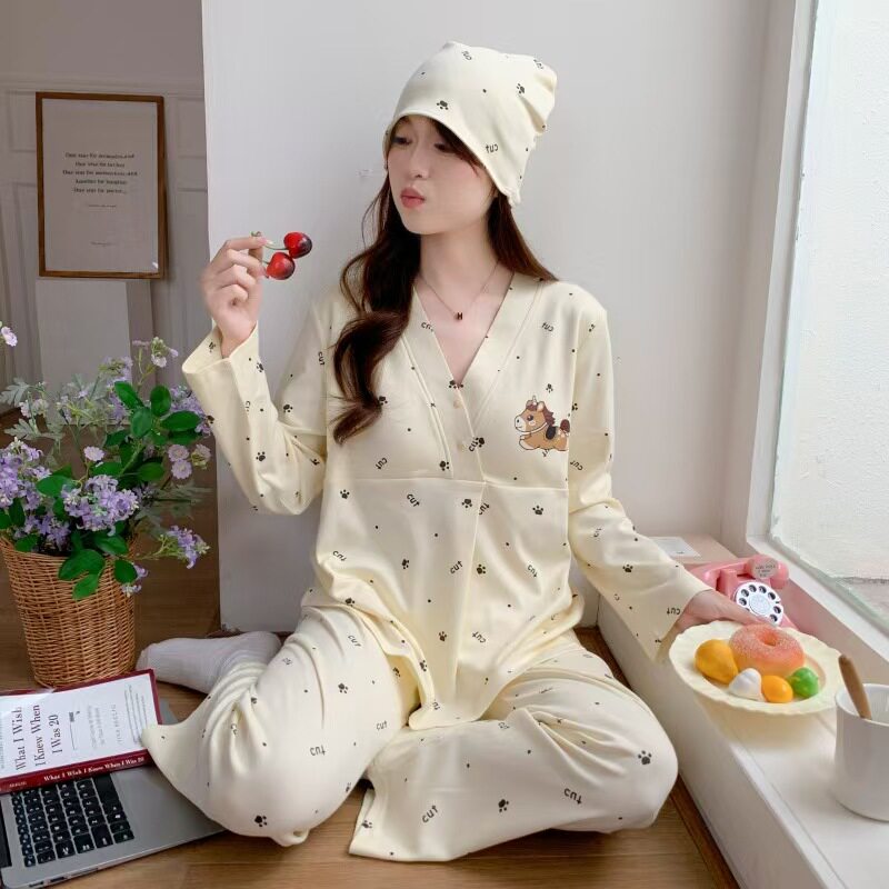 Postpartum Clothing Spring and Autumn Maternity Home Wear Set Plus Size Nursing Pajamas for Pregnant Women Summer — 6