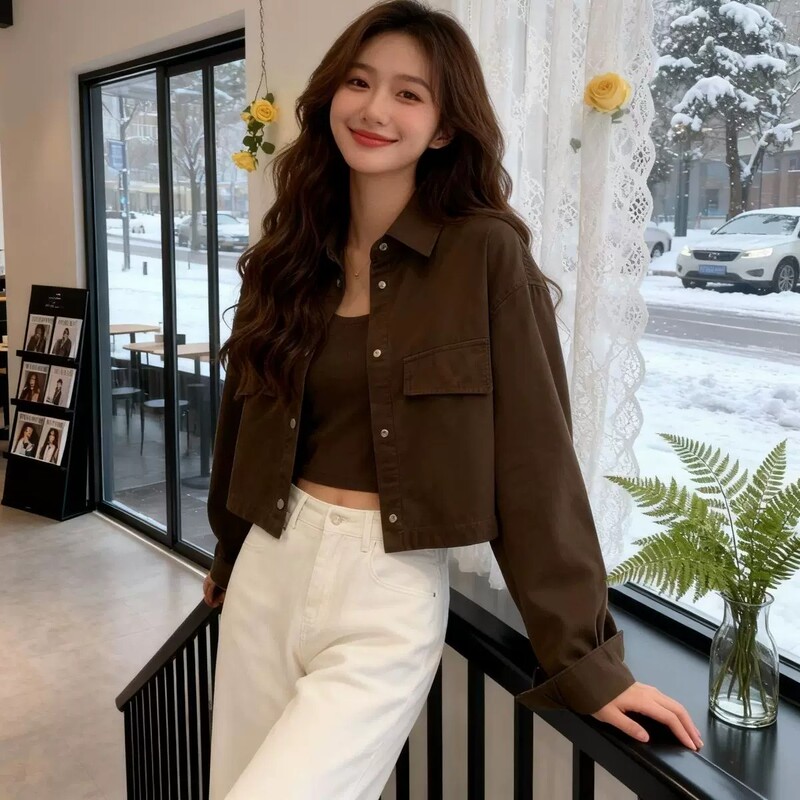 Autumn New Korean Style Bf Unisex Lapel Small Size Workwear Jacket for Women Loose Short Versatile Jacket Top Autumn New Korean Style Bf Unisex Lapel Small Size Workwear Jacket for Women Loose Short Versatile Jacket Top