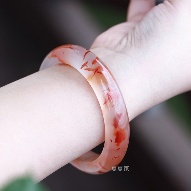 Liangshan Nanhong Agate Bracelet Natural Women's Genuine Lychee Jelly with Floating Flowers Thin Strip High Ice Floating Jade Bracelet Dingdang Guifei