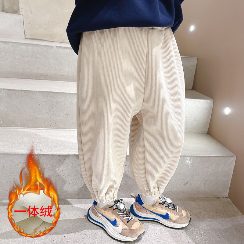 Girl integral suede pants external wearing winter clothing Baby polo light Core suede casual pants Child loose with velvety long pants Chater