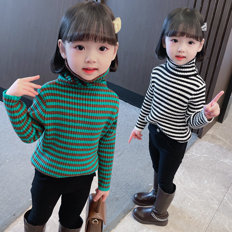 Girls winter sweater 2021 new children's Western style turtleneck sweater Korean version baby winter bottoming shirt top