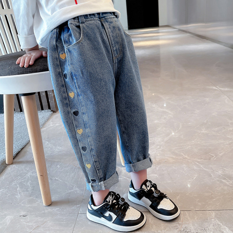 Girl Loose Jeans Spring Autumn 2022 New Children Foreign Pie Old Daddy Pants Baby Casual Pants Kids Soft Pants