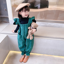 Girl Back Belt Pants Spring Autumn Suit Cute 2022 New Children Baby Foreign Air Light Core Suede Two Sets Of Spring Clothing Tide