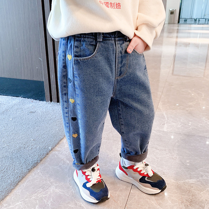 Girl-plus jeans winter children baby baby thickened pie loose pants baby hundred and casual pants