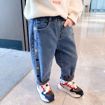 Girl Gvet Jeans Winter Child Female Baby Thickened Ocean Gas Loose Pants Kiddie 100 Hitch Casual Pants Tide