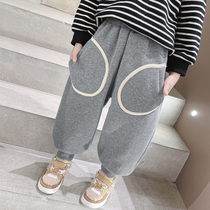Girl Ganvet Pants 2021 New Children Thickened Warm Sports Pants Kiddie Loose Casual Pants Haren Pants Tide