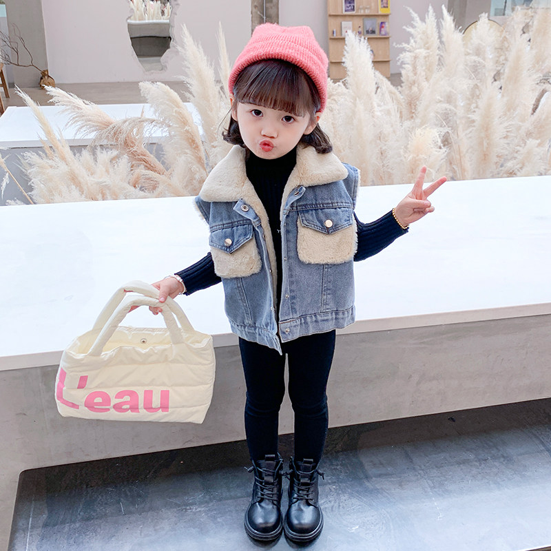 Children's Clothing Girl Autumn Clothing Jacket 2021 New Children's Baby Gush Jean Machia Jacket Korean Version Autumn Winter Blouse