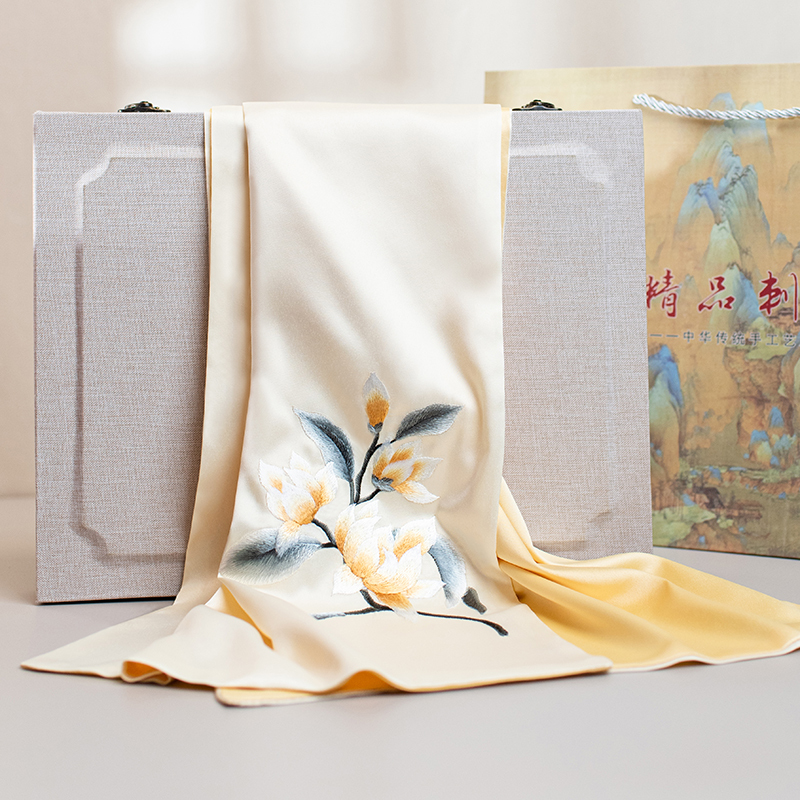 Screen-Printed Embroidery Scarf, Handmade Suzhou Embroidery Silk Scarf, Silk National Style Versatile Cheongsam Shawl, Gift for Elders and Mothers Screen-Printed Embroidery Scarf, Handmade Suzhou Embroidery Silk Scarf, Silk National Style Versatile Cheongsam Shawl, Gift for Elders and Mothers