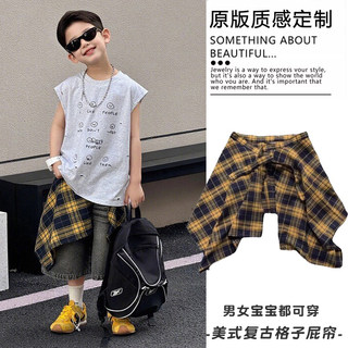 韩版儿童洋气格子一片式屁帘新款男女童百搭腰带爵士舞系腰配饰品