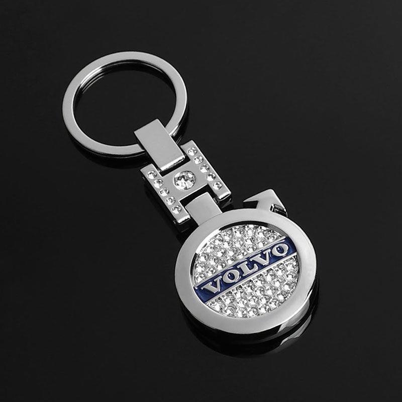 Suitable for Volvo Keychain with Diamond-Encrusted Buckle, Exquisite Double-Sided Diamond Keychain, Car Logo Key Chain Pendant