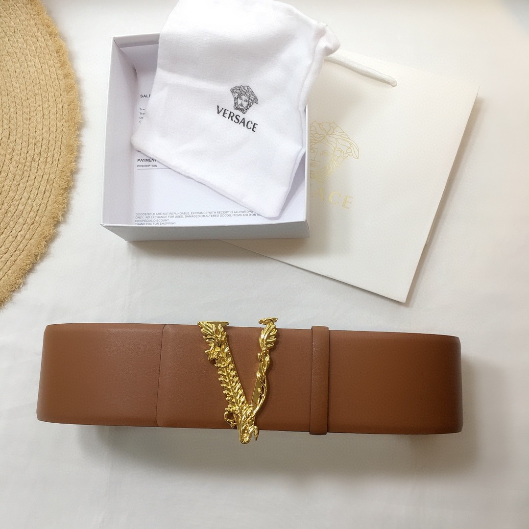 Style 3Versace Versace ma'am Medusa cowhide belt Belt Old silver Bright gold wire drawing Gun black 7c m