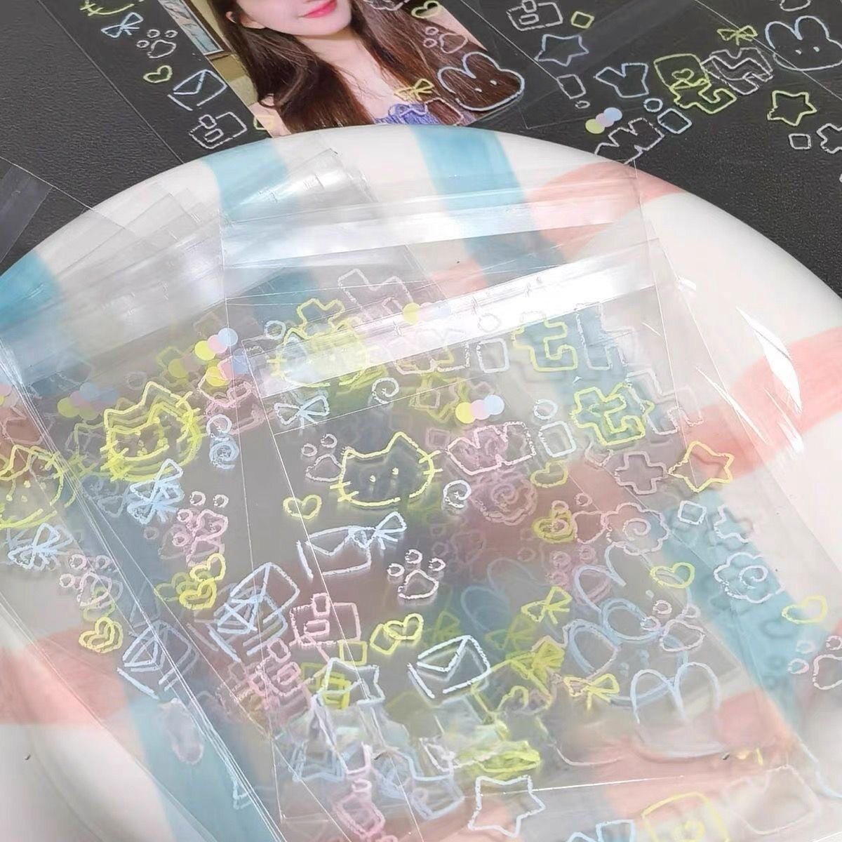 ins小猫自封袋出卡打包袋材料小卡自粘袋卡套保护袋礼品包装袋子