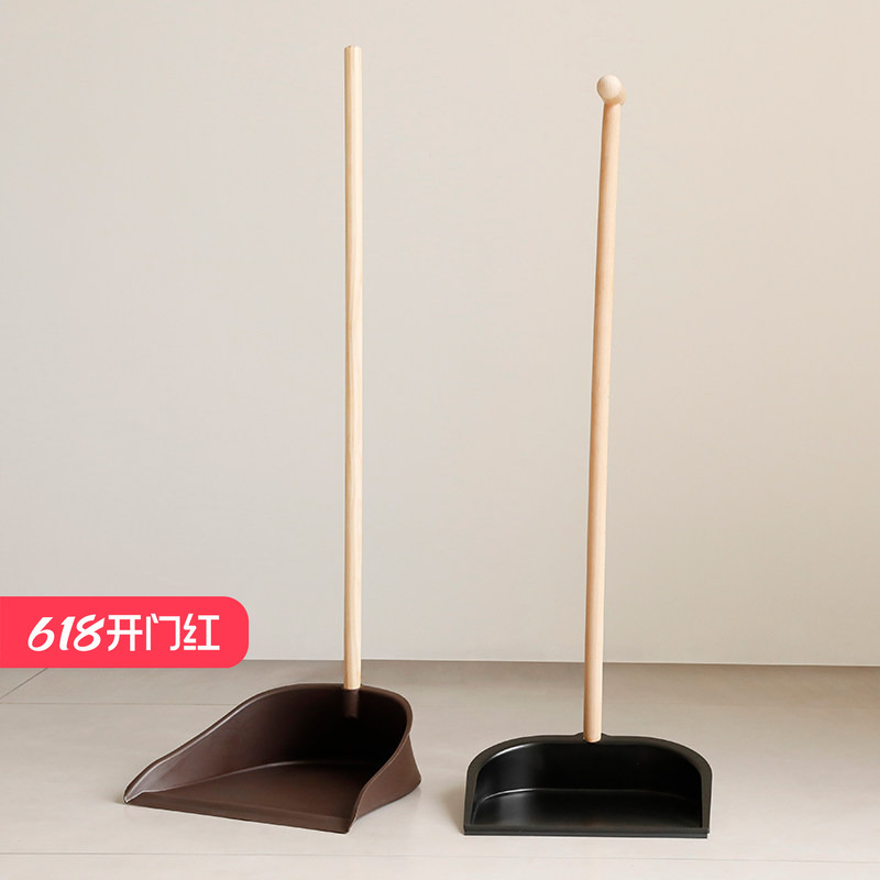 Yizhichu Solid Wood Handle Dustpan, Simple Iron Dustpan, Stainless Steel Trash Can, Plastic Dustpan, Extra Large Size