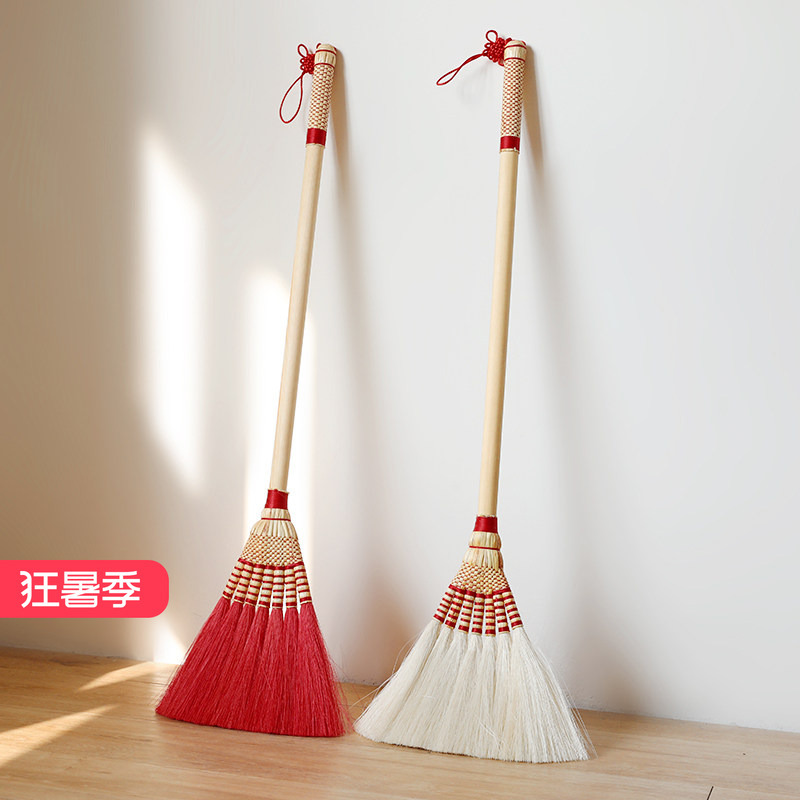Handmade Linen Broom for Home Use, Small Broom for Sweeping, Auspicious Red Broom for Housewarming, Broom for Baby's Peaceful Sleep