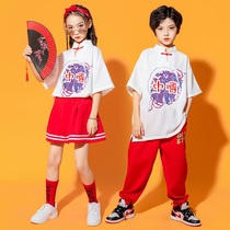 Children cheerleader acting out of the opening ceremony of the kindergarten Games to serve elementary school students group clothing wave short sleeves