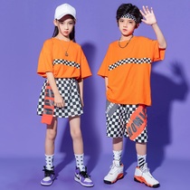Childrens Street Dance Out of Service Jazz Dance cheerleader Orange Plaid Performance Costume Girl Hiphop Hip Hop Suit