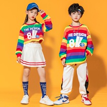 Childrens opening ceremony to serve elementary school childrens Games Costume Kindergarten Cheerleading rainbow Dance Summer Long Sleeves