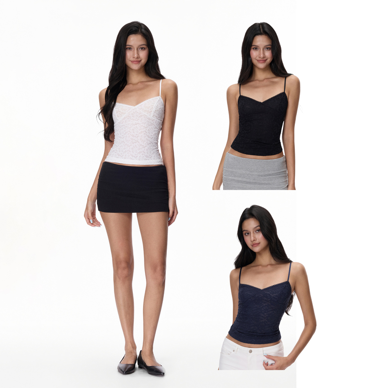 Jim Kennet V-Neck Lace Jacquard Stretch Slim-Fit Camisole Jim Kennet V-Neck Lace Jacquard Stretch Slim-Fit Camisole