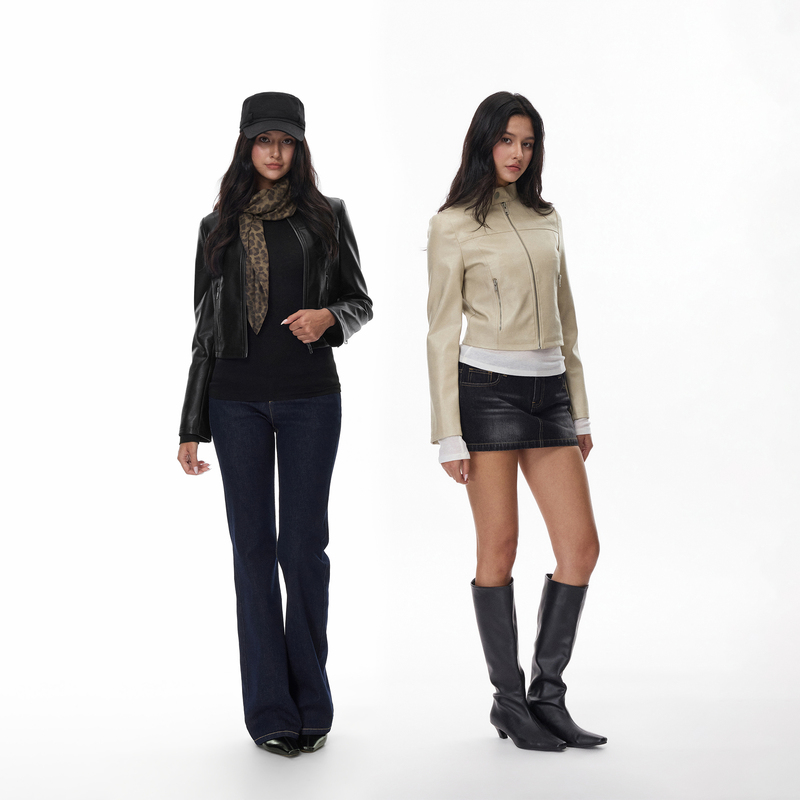 Jim Kennet Stand Collar Retro Short Pu Leather Zipper Jacket Jim Kennet Stand Collar Retro Short Pu Leather Zipper Jacket