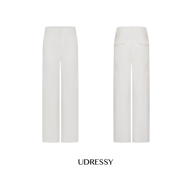 Udressy LAOSHU White Narrow-Fit Soft Denim Cargo Pants