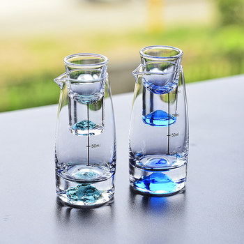 Blue Mountain Crystal Glass High-End Liquor Cup Set with Graduated Liquor Dispenser and Flask, Home-Use Light Luxury Spirits Shot Glasses