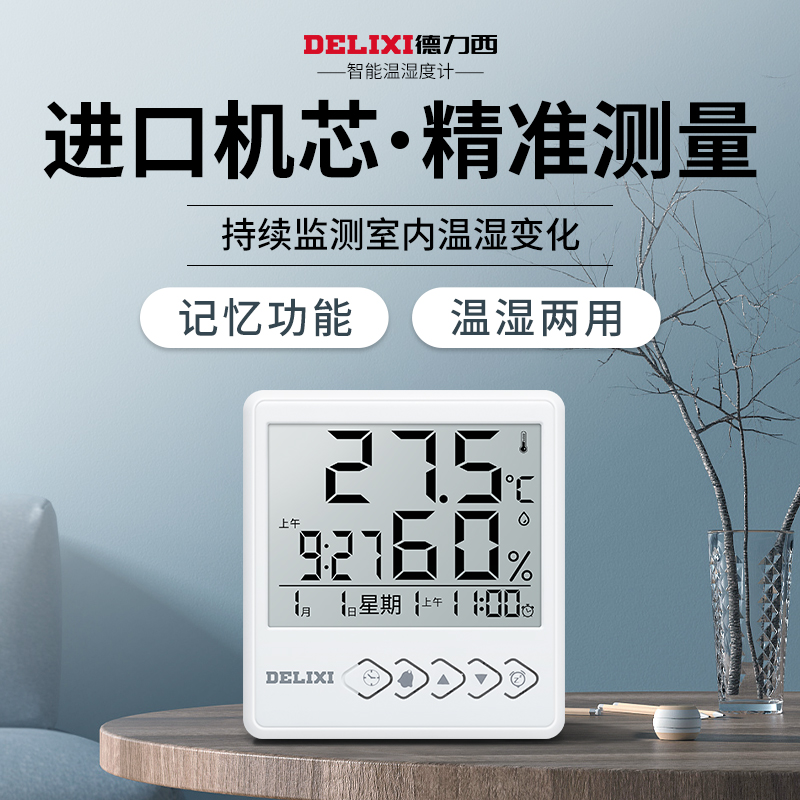 Delixi temperature and humidity meter household indoor high-precision electronic temperature and humidity meter accurate dry and wet hanging room temperature table