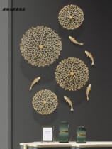 New Chinese light luxury wind lotus leaf porch background wall decoration metal carp living room wall pendant Zhaocai wall decoration