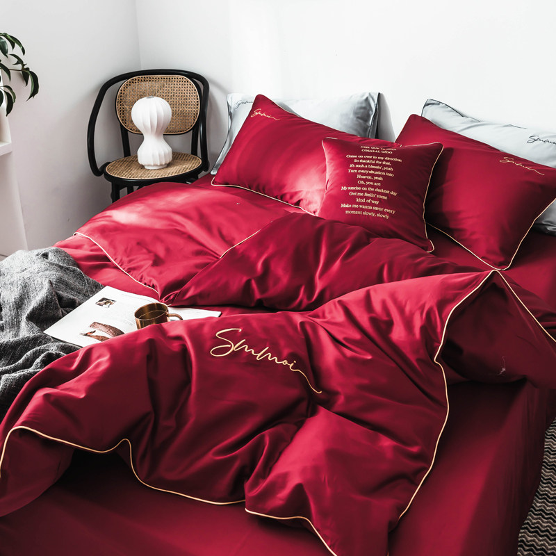 Add water starry cloud minimalist wedding with four sets of large red pure cotton 60 long suede cotton goons embroidered wedding wedding wedding wedding wedding