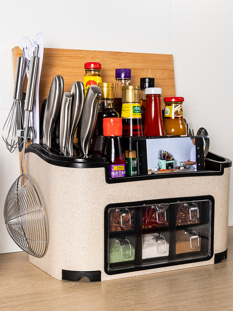 Seasoning Box Combination Set Kitchen Supplies Storage Box Household Daquan Seasoning Salt Shaker Kitchen Knife Rack Shelf - Taobao