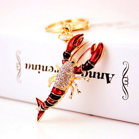 Bag, Schoolbag Pendant, High-End, Creative, Cute, Diamond-Encrusted Crayfish, Car Keychain, Accessories for Men, Women, and Children
