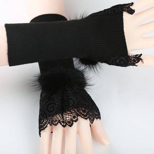 Cashmere arm sleeves, fashionable fake sleeves, women's autumn and winter long knitted wrist warm sleeves, lace cuff decoration
