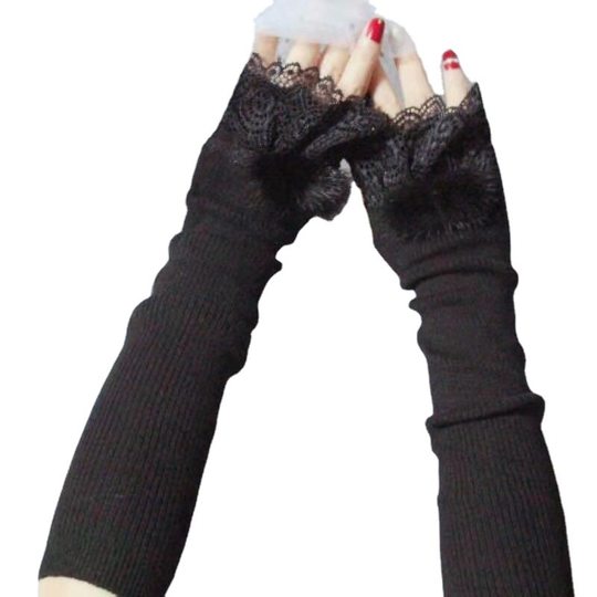 Cashmere arm sleeves, fashionable fake sleeves, women's autumn and winter long knitted wrist warm sleeves, lace cuff decoration