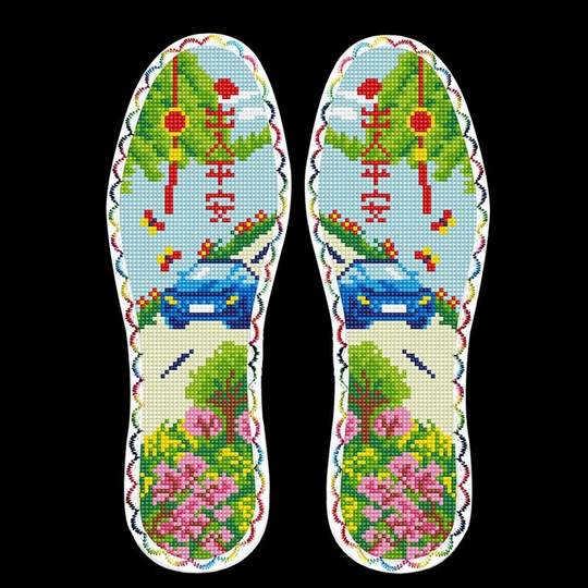 Handmade Cross-Stitch Insole Embroidery, DIY Embroidery Semi-Finished Product, Embroidered Fabric Surface, Thickened Seven-Layer Cotton Fabric, 2025 New Model