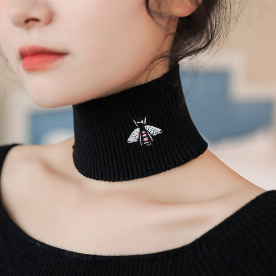 Half-High Collar Neck Warmer, New Winter Style, Covers Neck Lines and Scars, Embroidered Fake Collar, Women's Knitted Neck Scarf, Warm Scarf, Neck Protection