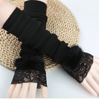 Cotton Arm Warmers, Faux Wool Cashmere Fake Sleeves, Sweater Decorative Cuffs, Autumn and Winter Women's Warm Fleece-Lined Lace